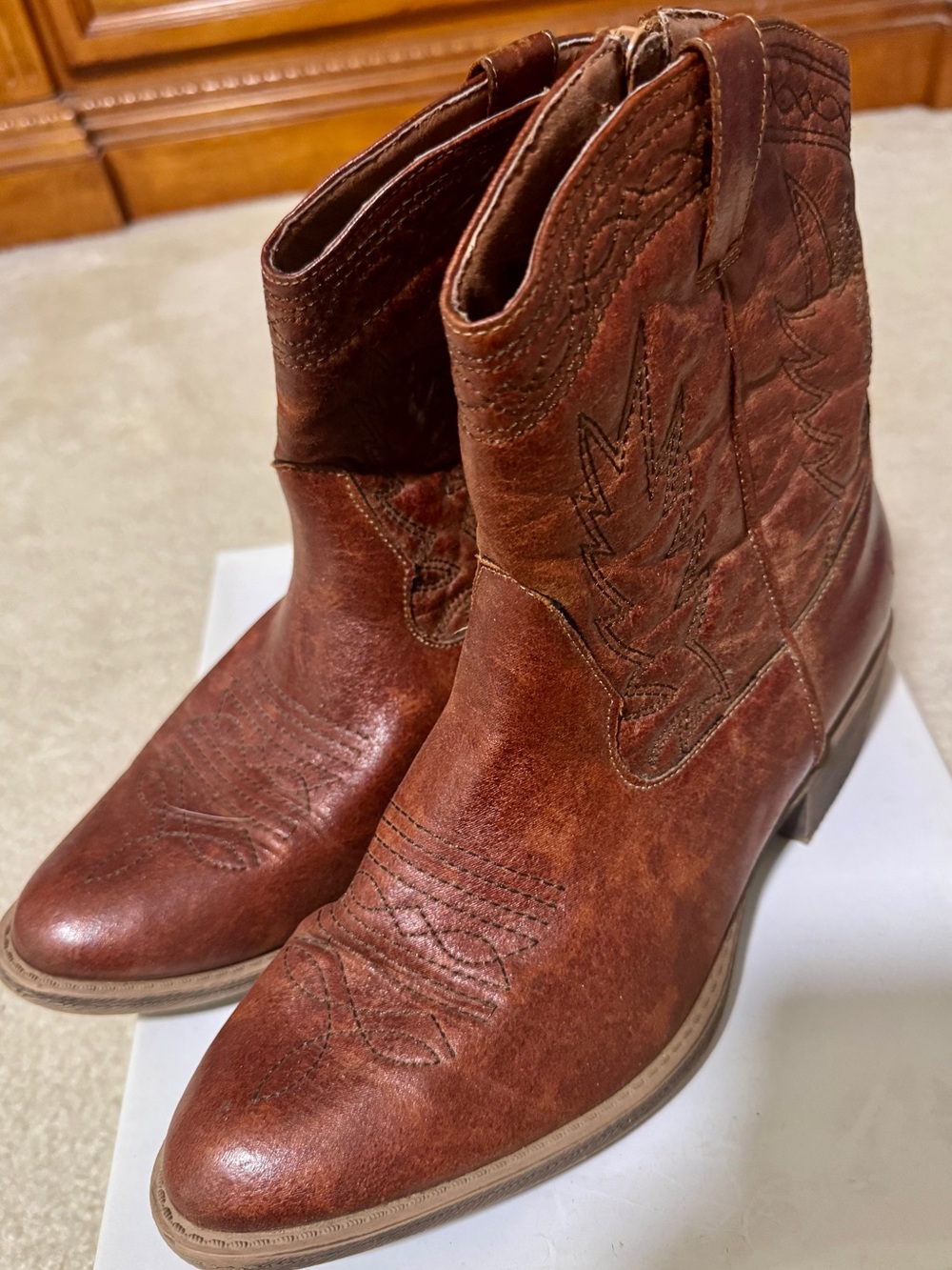 Coconuts Brown Leather Western Ankle Booties Size 9.5M